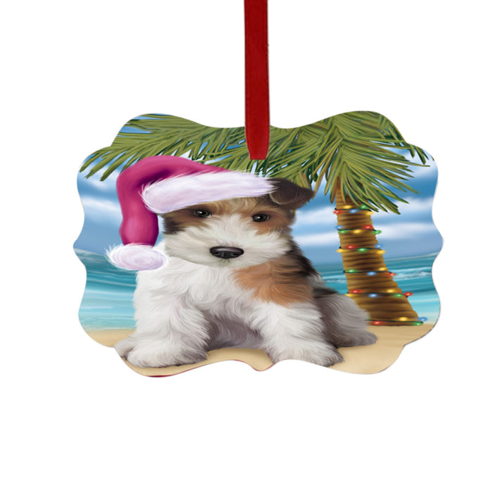 Summertime Happy Holidays Christmas Wire Fox Terrier Dog on Tropical Island Beach Double-Sided Photo Benelux Christmas Ornament LOR49412