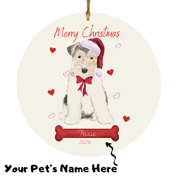 Personalized Merry Christmas  Wire Fox Terrier Dog Christmas Tree Round Flat Ornament RBPOR59034