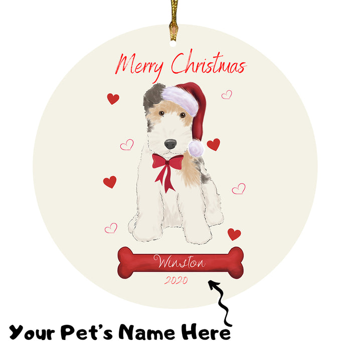 Personalized Merry Christmas  Wire Fox Terrier Dog Christmas Tree Round Flat Ornament RBPOR59035