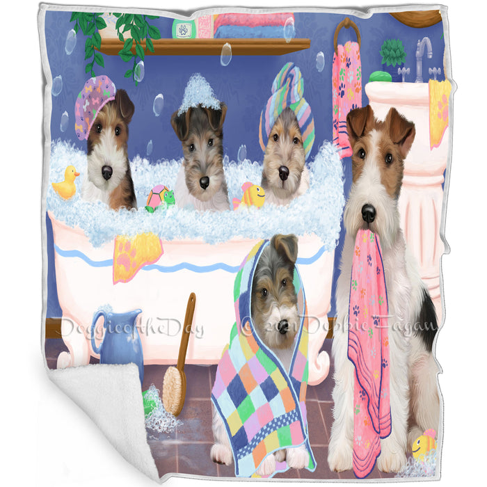 Rub A Dub Dogs In A Tub Wire Fox Terriers Dog Blanket BLNKT130944