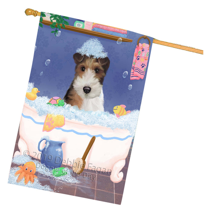 Rub A Dub Dog In A Tub Wire Fox Terrier Dog House Flag FLG66389