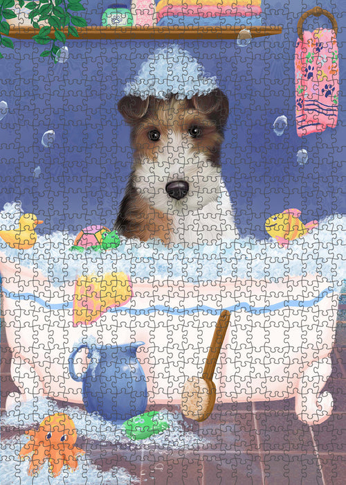 Rub A Dub Dog In A Tub Wire Fox Terrier Dog Portrait Jigsaw Puzzle for Adults Animal Interlocking Puzzle Game Unique Gift for Dog Lover's with Metal Tin Box PZL389