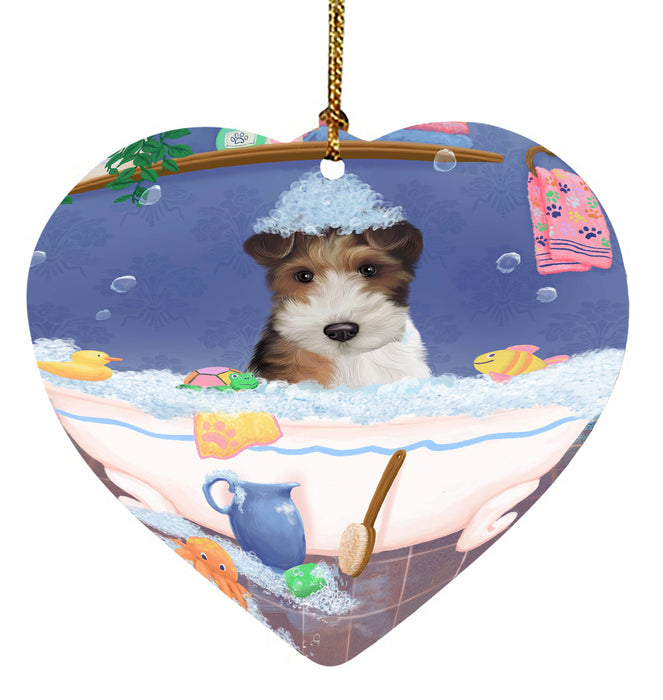 Rub A Dub Dog In A Tub Wire Fox Terrier Dog Heart Christmas Ornament HPORA58717