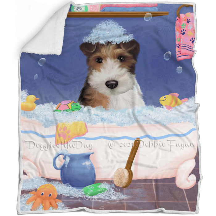 Rub A Dub Dog In A Tub Wire Fox Terrier Dog Blanket BLNKT143190