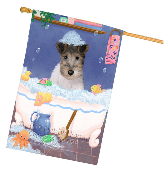 Rub A Dub Dog In A Tub Wire Fox Terrier Dog House Flag FLG66390