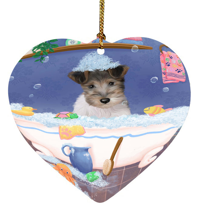 Rub A Dub Dog In A Tub Wire Fox Terrier Dog Heart Christmas Ornament HPORA58718