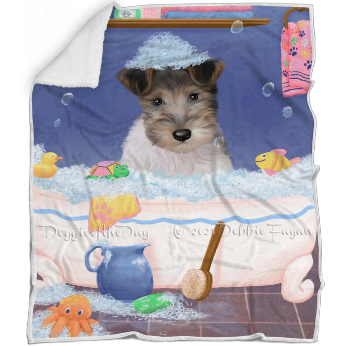 Rub A Dub Dog In A Tub Wire Fox Terrier Dog Blanket BLNKT143191