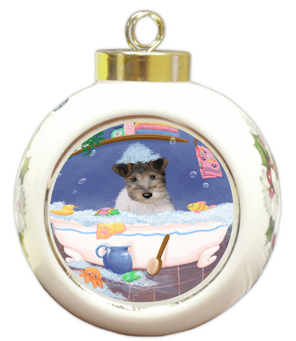 Rub A Dub Dog In A Tub Wire Fox Terrier Dog Round Ball Christmas Ornament RBPOR58702