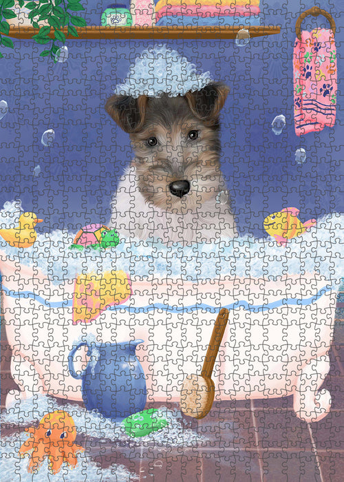 Rub A Dub Dog In A Tub Wire Fox Terrier Dog Portrait Jigsaw Puzzle for Adults Animal Interlocking Puzzle Game Unique Gift for Dog Lover's with Metal Tin Box PZL390