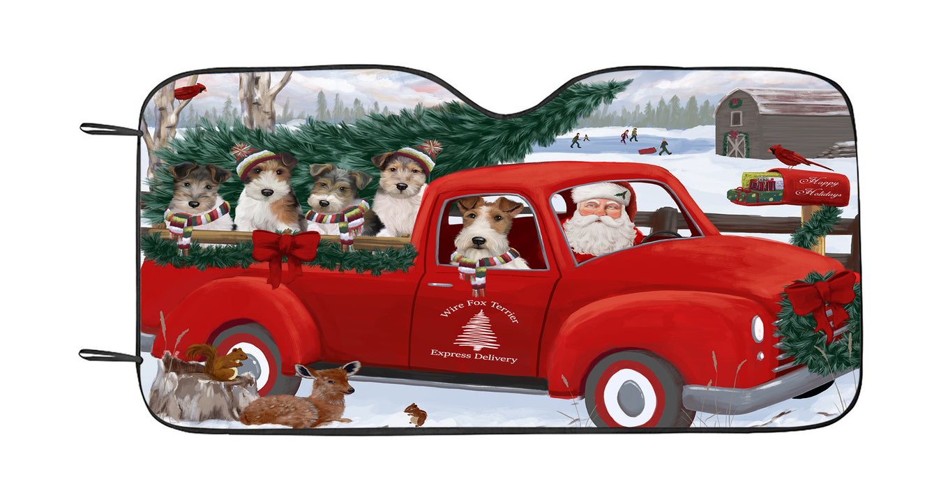 Christmas Santa Express Delivery Red Truck Wire Fox Terrier Dogs Car Sun Shade