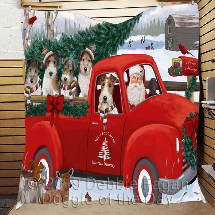Christmas Santa Express Delivery Red Truck Wire Fox Terrier Dogs Quilt