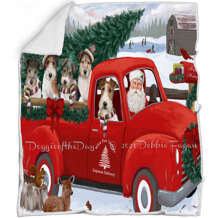 Christmas Santa Express Delivery Red Truck Wire Fox Terriers Dog Family Blanket BLNKT113088