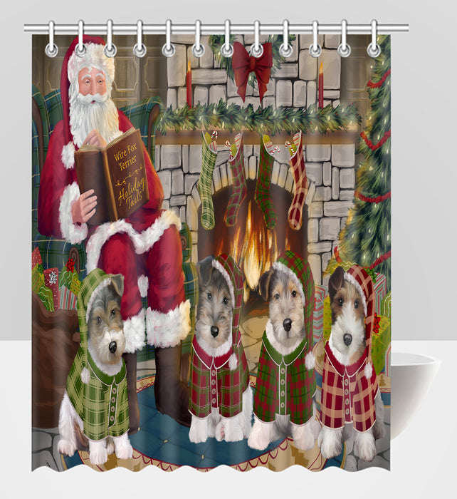 Christmas Cozy Holiday Fire Tails Wire Fox Terrier Dogs Shower Curtain