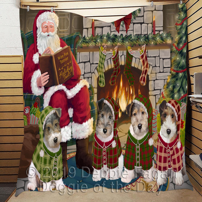 Christmas Cozy Holiday Fire Tails Wire Fox Terrier Dogs Quilt