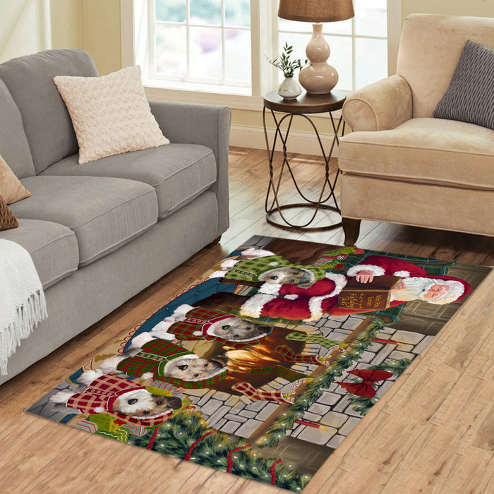 Christmas Cozy Holiday Fire Tails Wire Fox Terrier Dogs Area Rug