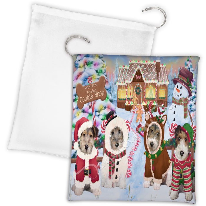 Holiday Gingerbread Cookie Wire Fox Terrier Dogs Shop Drawstring Laundry or Gift Bag LGB48649