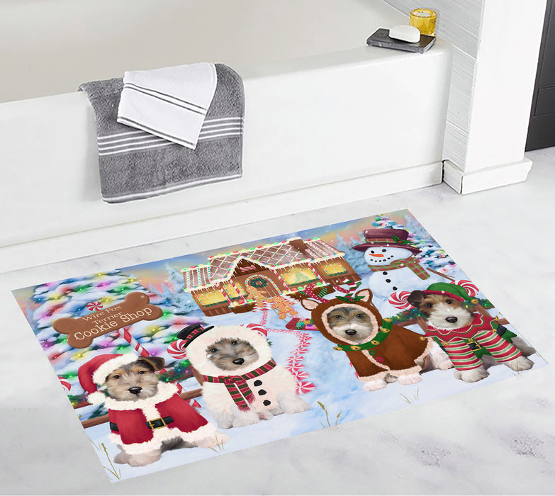 Holiday Gingerbread Cookie Wire Fox Terrier Dogs Bath Mat