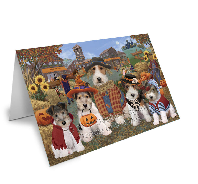 Halloween 'Round Town Wire Fox Terrier Dogs Handmade Artwork Assorted Pets Greeting Cards and Note Cards with Envelopes for All Occasions and Holiday Seasons GCD78497