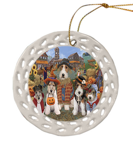 Halloween 'Round Town Wire Fox Terrier Dogs Ceramic Doily Ornament DPOR57717