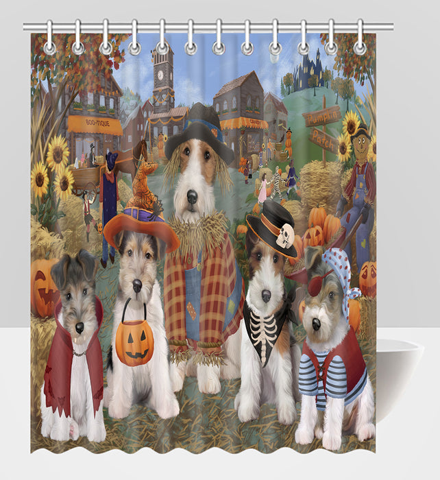 Halloween 'Round Town Wire Fox Terrier Dogs Shower Curtain