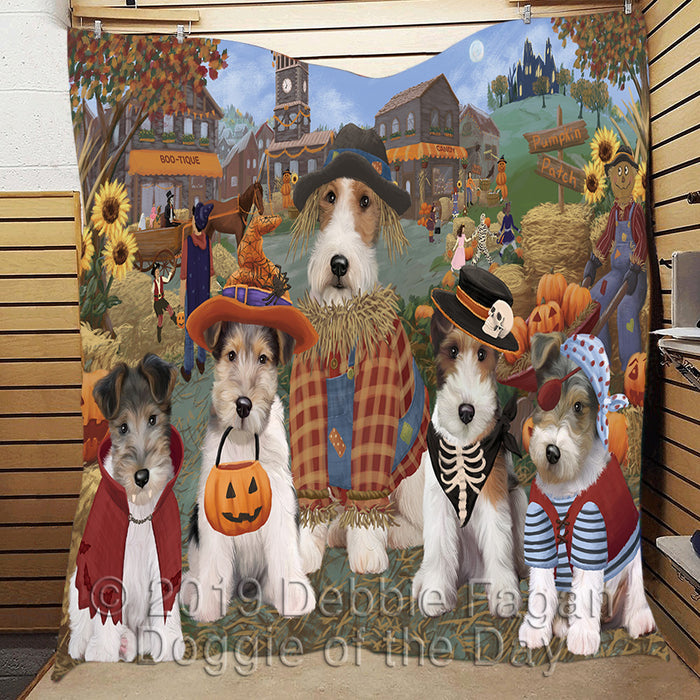 Halloween 'Round Town and Fall Pumpkin Scarecrow Both Wire Fox Terrier Dogs Quilt