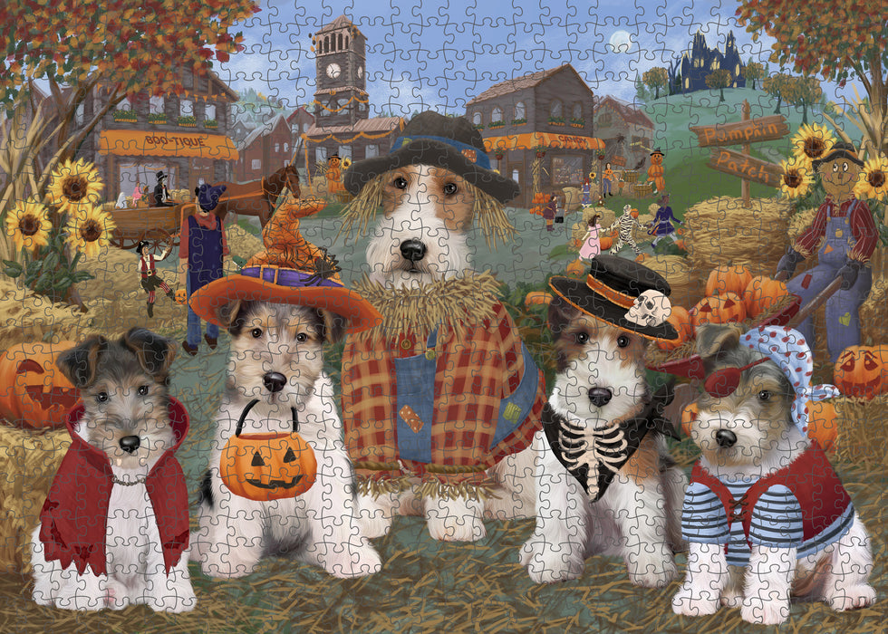 Halloween 'Round Town Wire Fox Terrier Dogs Puzzle with Photo Tin PUZL98836