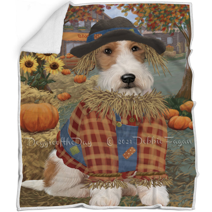 Halloween 'Round Town And Fall Pumpkin Scarecrow Both Wire Fox Terrier Dogs Blanket BLNKT143679