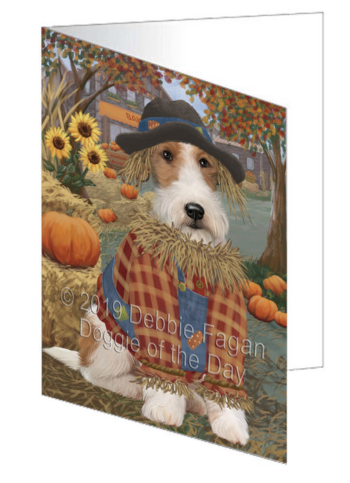 Fall Pumpkin Scarecrow Wire Fox Terrier Dogs Handmade Artwork Assorted Pets Greeting Cards and Note Cards with Envelopes for All Occasions and Holiday Seasons GCD78680