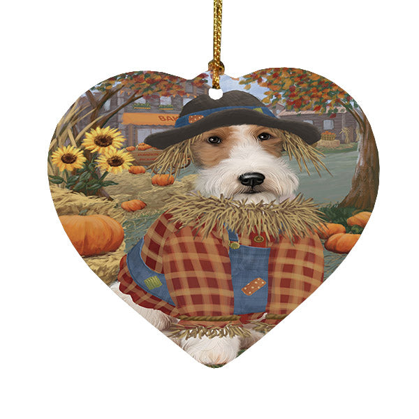 Fall Pumpkin Scarecrow Wire Fox Terrier Dogs Heart Christmas Ornament HPOR57778