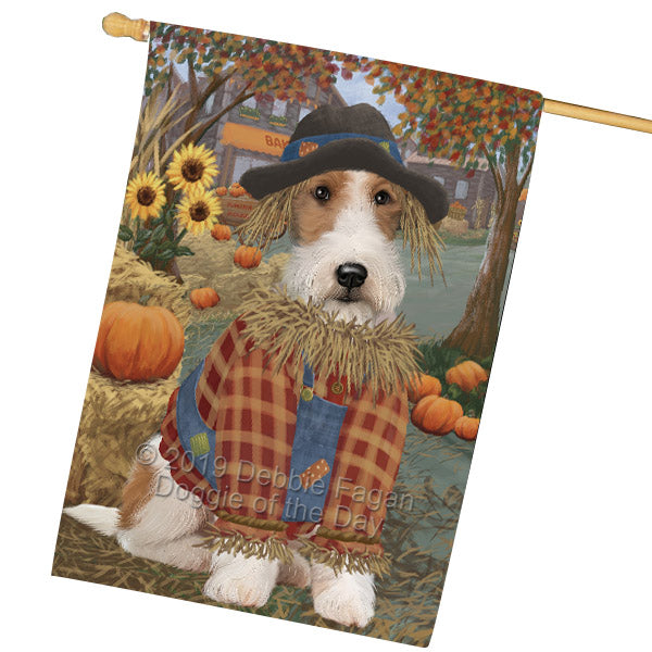Fall Pumpkin Scarecrow Wire Fox Terrier Dogs House Flag FLG65990