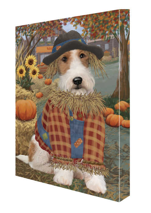 Fall Pumpkin Scarecrow Wire Fox Terrier Dogs Canvas Print Wall Art Décor CVS144665
