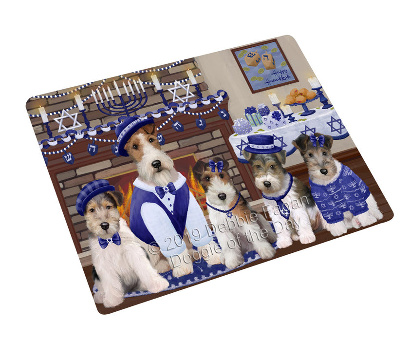 Happy Hanukkah Family Wire Fox Terrier Dogs Cutting Board - For Kitchen - Scratch & Stain Resistant - Designed To Stay In Place - Easy To Clean By Hand - Perfect for Chopping Meats, Vegetables