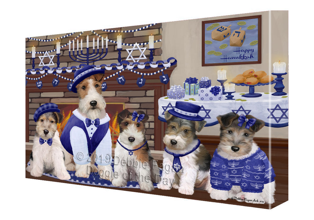 Happy Hanukkah Family Wire Fox Terrier Dogs Canvas Print Wall Art Décor CVS144386