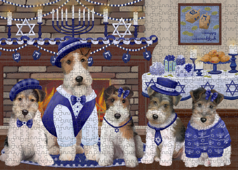 Happy Hanukkah Family Wire Fox Terrier Dogs Puzzle with Photo Tin PUZL98956