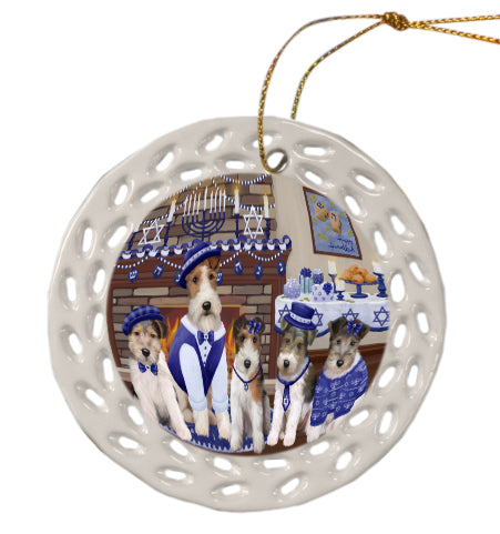 Happy Hanukkah Family Wire Fox Terrier Dogs Doily Ornament DPOR57932