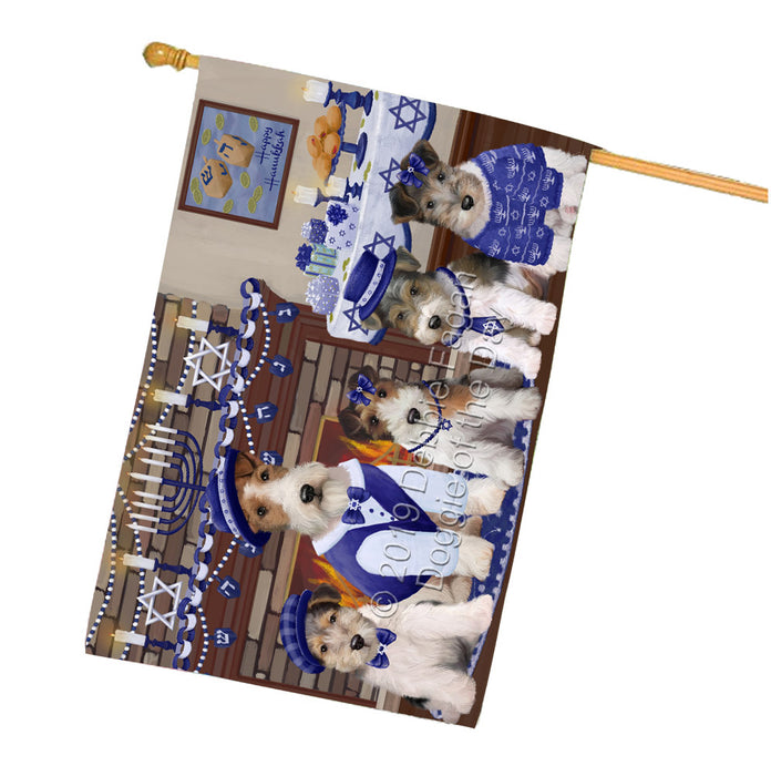 Happy Hanukkah Family Wire Fox Terrier Dogs House Flag FLG65959