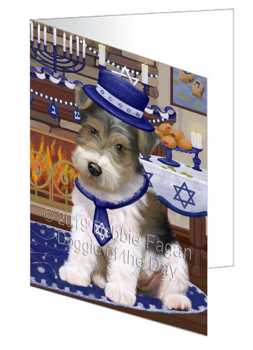 Happy Hanukkah Wire Fox Terrier Dog Handmade Artwork Assorted Pets Greeting Cards and Note Cards with Envelopes for All Occasions and Holiday Seasons GCD78770