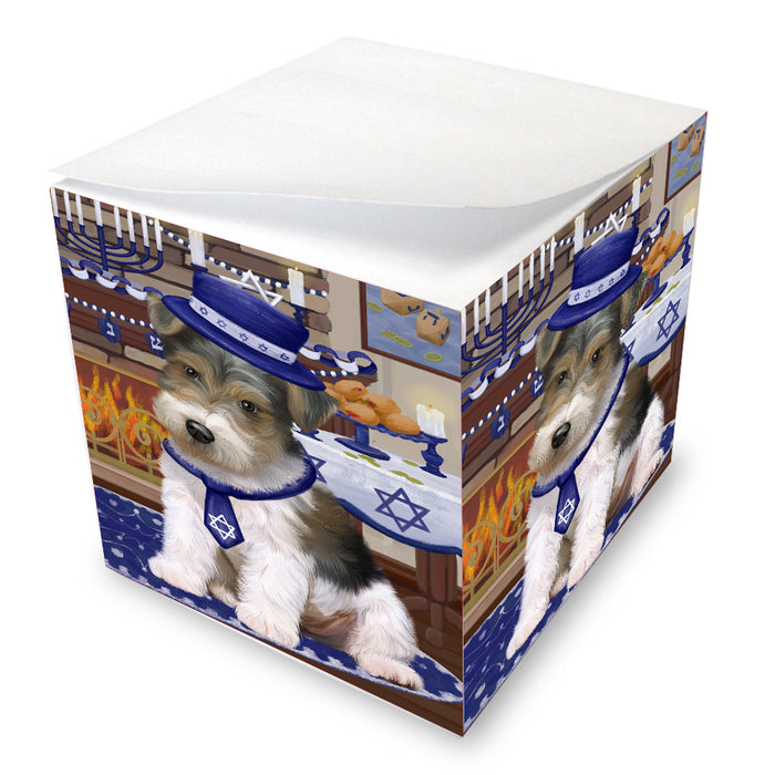 Happy Hanukkah Family Wire Fox Terrier Dogs Note Cube NOC-DOTD-A57666