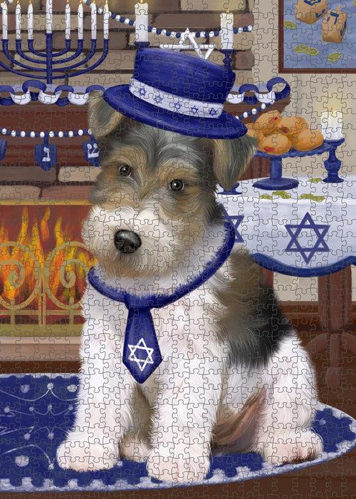 Happy Hanukkah Wire Fox Terrier Dog Puzzle with Photo Tin PUZ99200