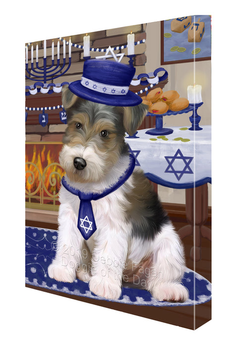 Happy Hanukkah Wire Fox Terrier Dog Canvas Print Wall Art Décor CVS144935