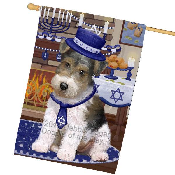 Happy Hanukkah Wire Fox Terrier Dog House Flag FLG66020