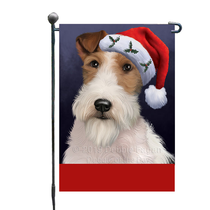 Personalized Christmas Holidays Wire Fox Terrier Dog Wearing Santa Hat Portrait Head Custom Garden Flags GFLG-DOTD-A59869