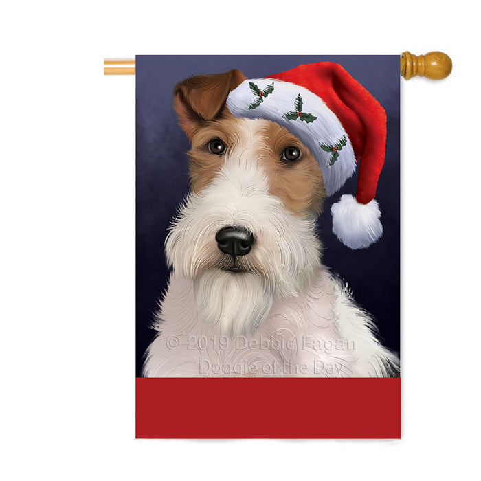 Personalized Christmas Holidays Wire Fox Terrier Dog Wearing Santa Hat Portrait Head Custom House Flag FLG-DOTD-A59925