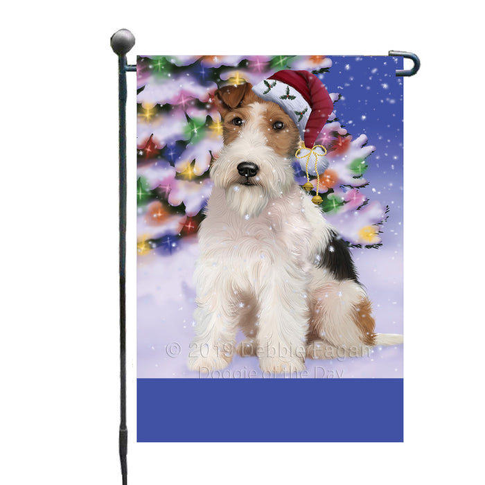 Personalized Winterland Wonderland Wire Fox Terrier Dog In Christmas Holiday Scenic Background Custom Garden Flags GFLG-DOTD-A61440