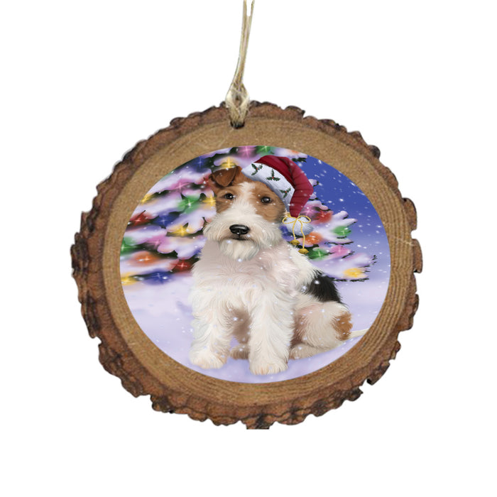 Winterland Wonderland Wire Fox Terrier Dog In Christmas Holiday Scenic Background Wooden Christmas Ornament WOR49661
