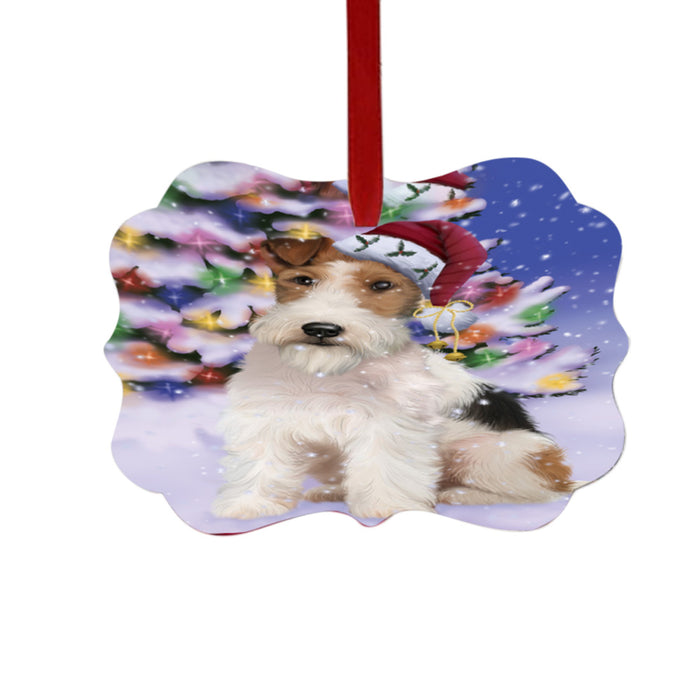 Winterland Wonderland Wire Fox Terrier Dog In Christmas Holiday Scenic Background Double-Sided Photo Benelux Christmas Ornament LOR49661