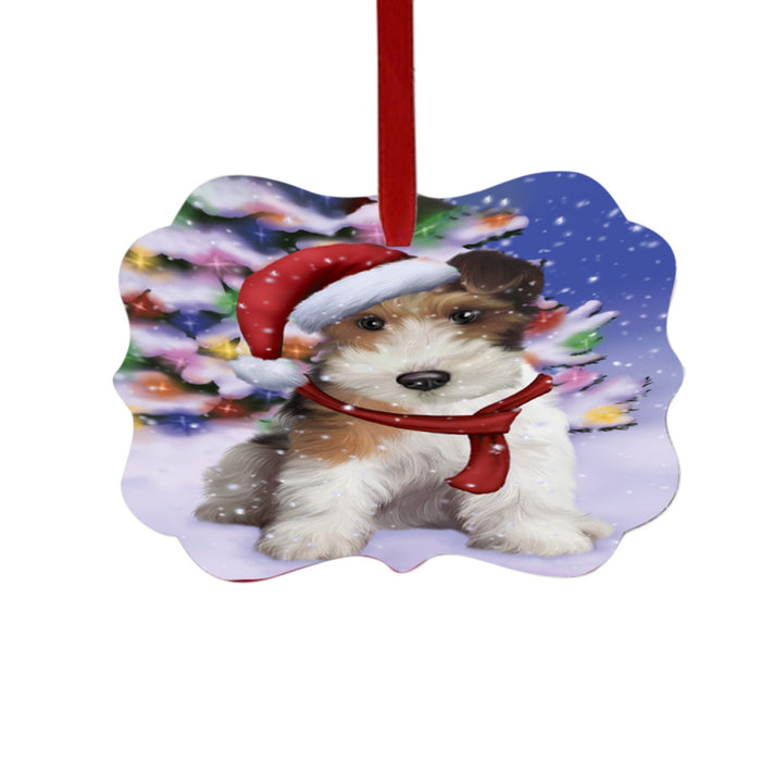 Winterland Wonderland Wire Fox Terrier Dog In Christmas Holiday Scenic Background Double-Sided Photo Benelux Christmas Ornament LOR49662