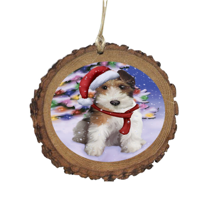 Winterland Wonderland Wire Fox Terrier Dog In Christmas Holiday Scenic Background Wooden Christmas Ornament WOR49662