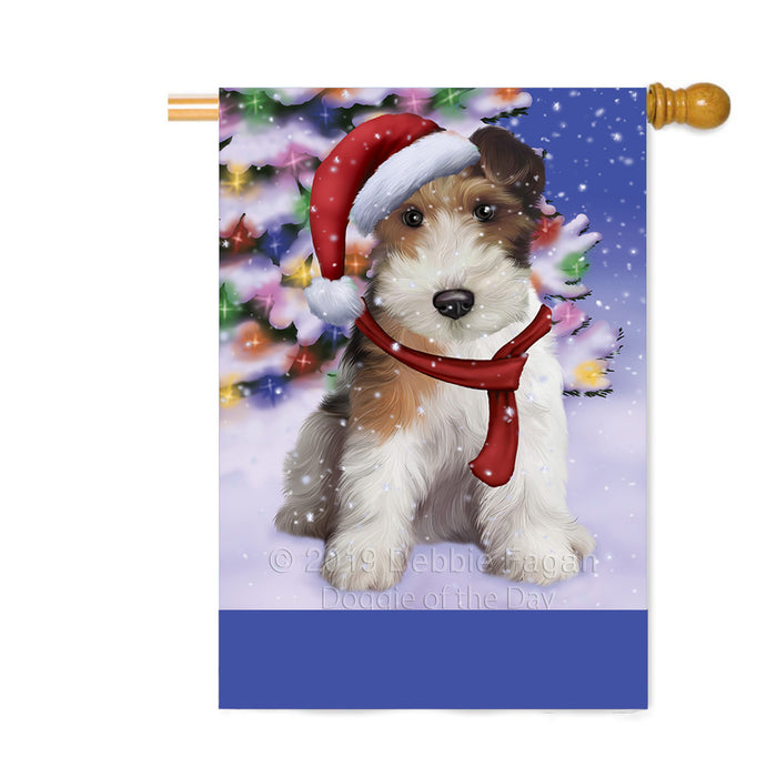 Personalized Winterland Wonderland Wire Fox Terrier Dog In Christmas Holiday Scenic Background Custom House Flag FLG-DOTD-A61497