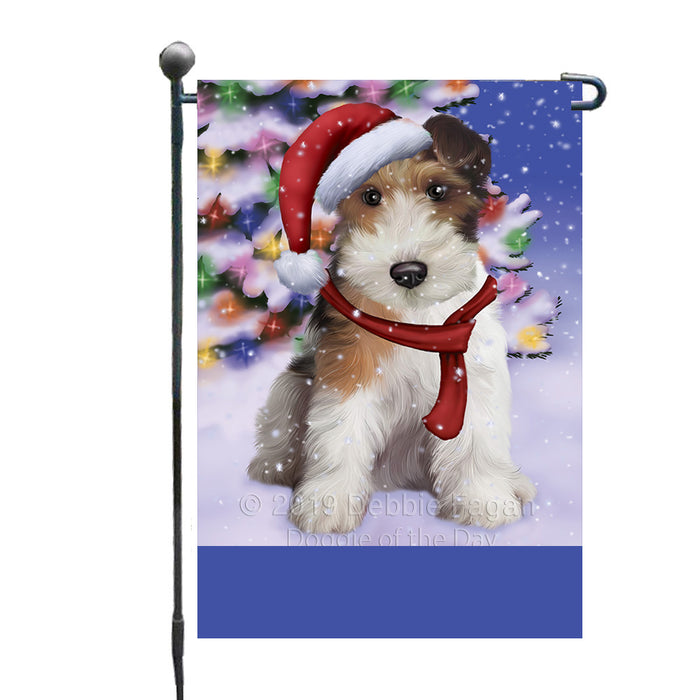Personalized Winterland Wonderland Wire Fox Terrier Dog In Christmas Holiday Scenic Background Custom Garden Flags GFLG-DOTD-A61441